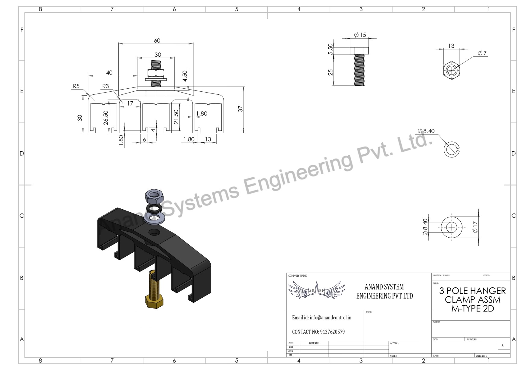 3 POLE HANGER CLAMP FOR DSL BUSBAR SAFELINK-M