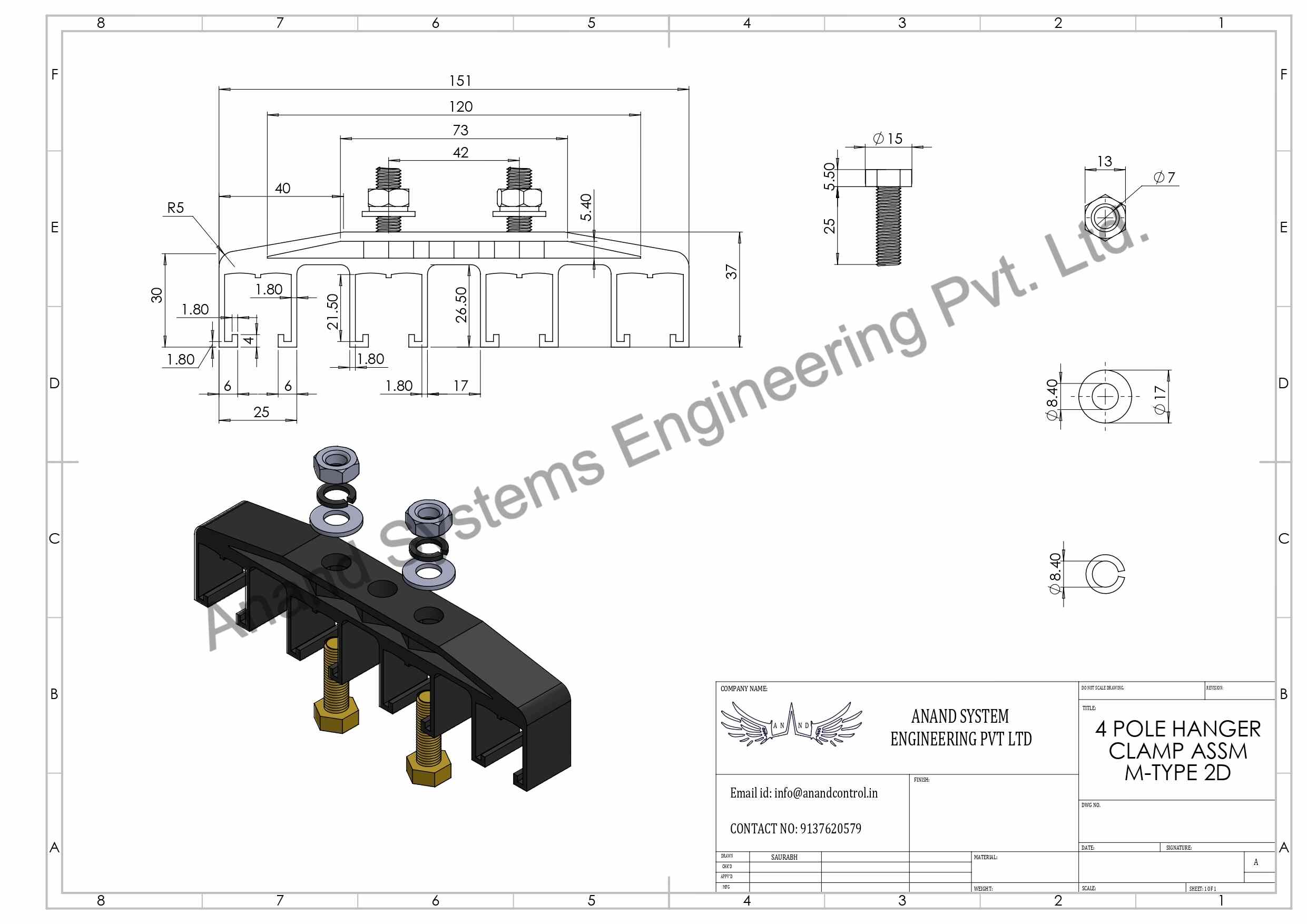 4 POLE HANGER CLAMP FOR DSL BUSBAR SAFELINK-M