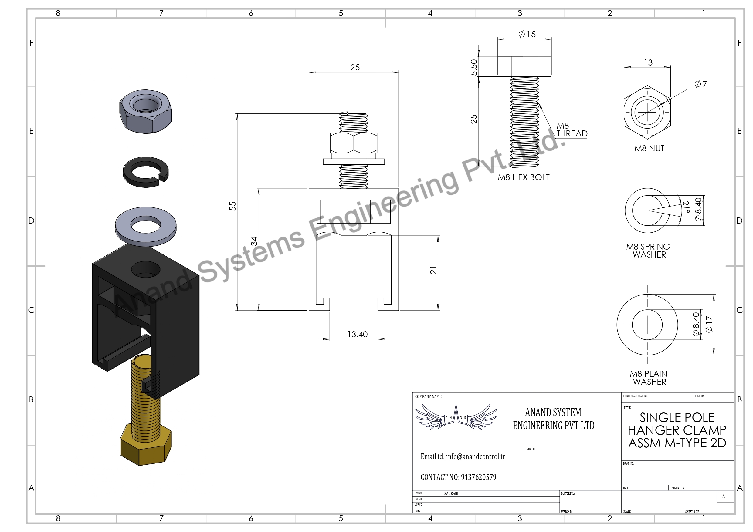 SINGLE POLE HANGER CLAMP FOR DSL BUSBAR SAFELINK-M